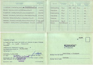 Historie 1988 Registrierkarte für Tanzkapellen 